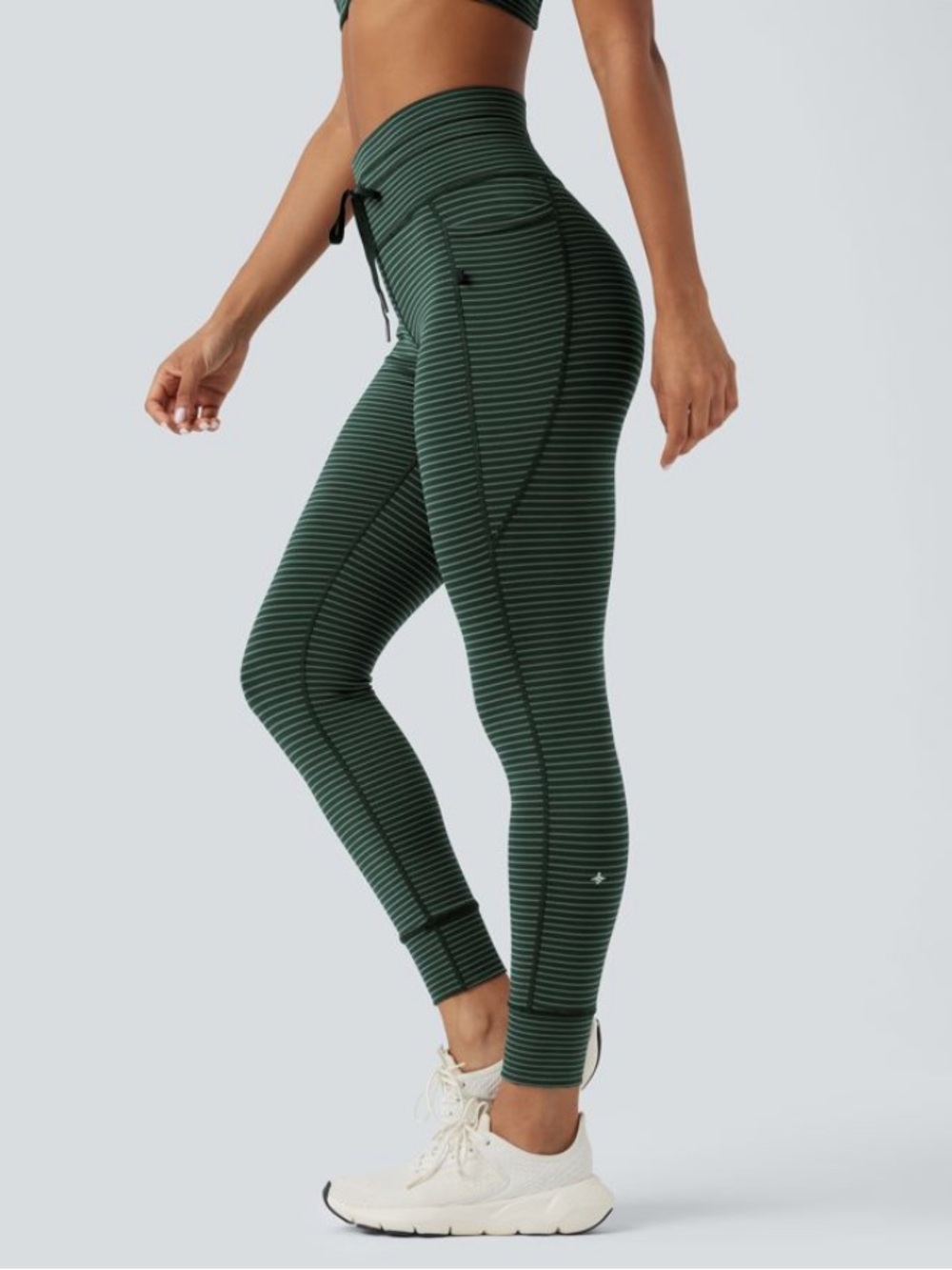 HALARA Dark Green Striped High-Waist Leggings